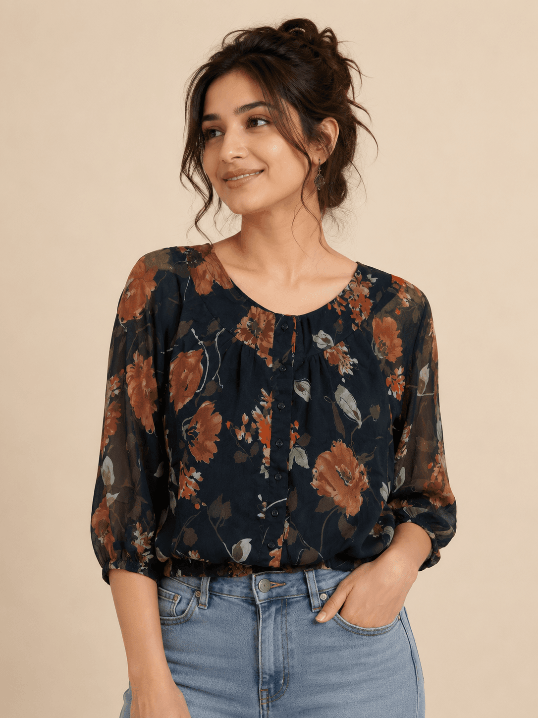 Floral Chiffon Button-Down Top