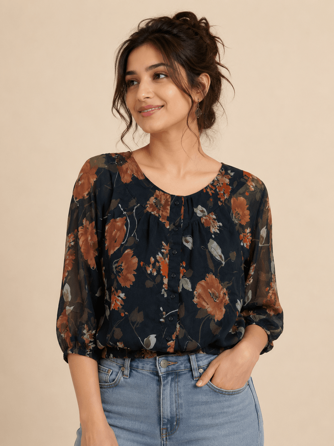 Floral Chiffon Button-Down Top