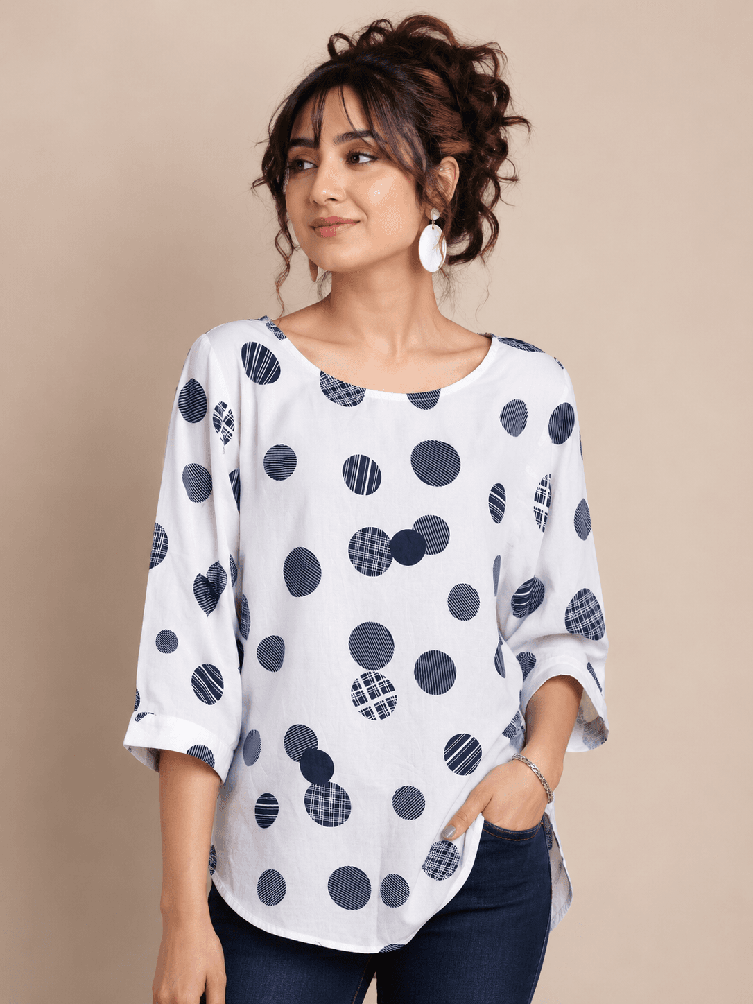 Abstract Polka Dot Three-Quarter Sleeve Top