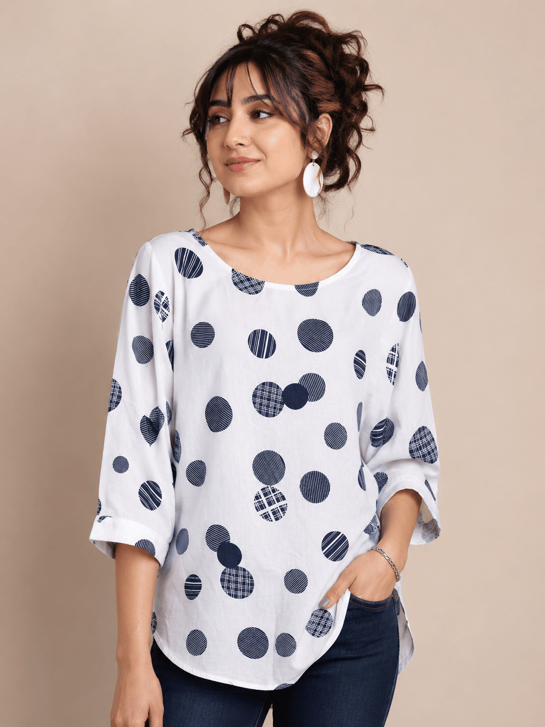 Abstract Polka Dot Three-Quarter Sleeve Top