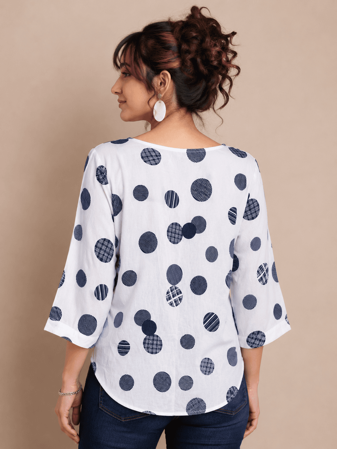 Abstract Polka Dot Three-Quarter Sleeve Top