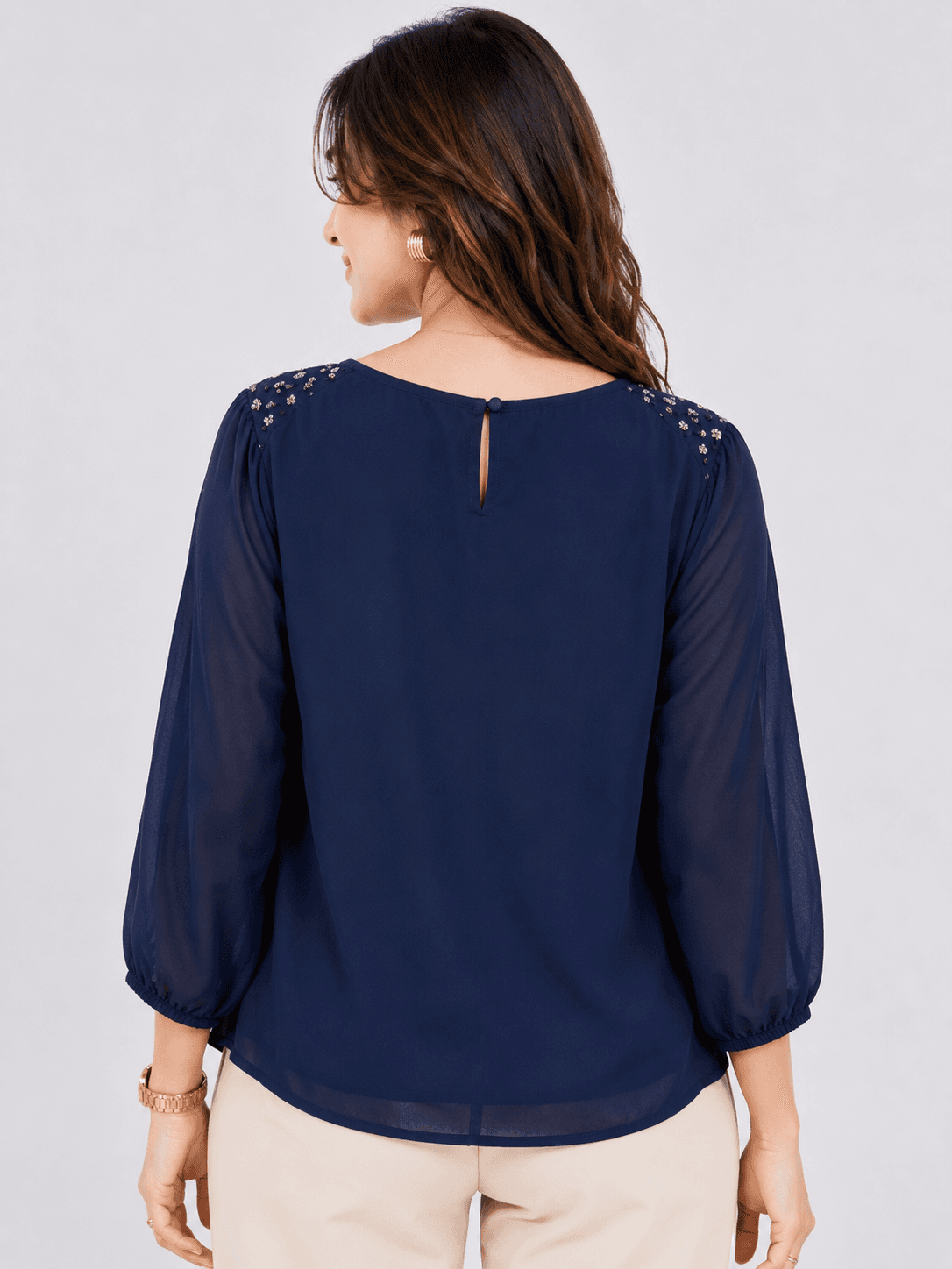 Embellished Shoulder Chiffon Top