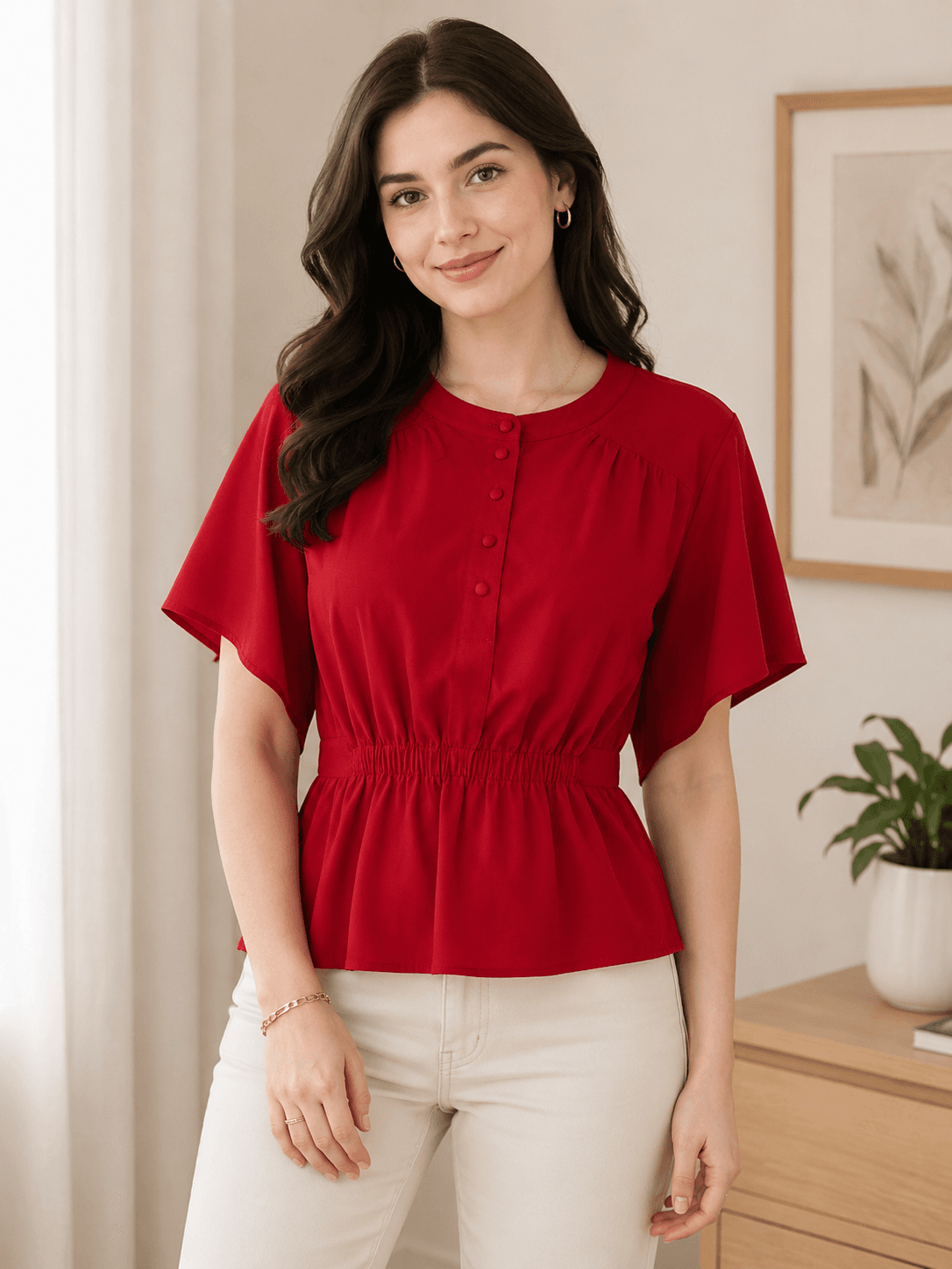 Cherry Red Flutter Sleeve Top