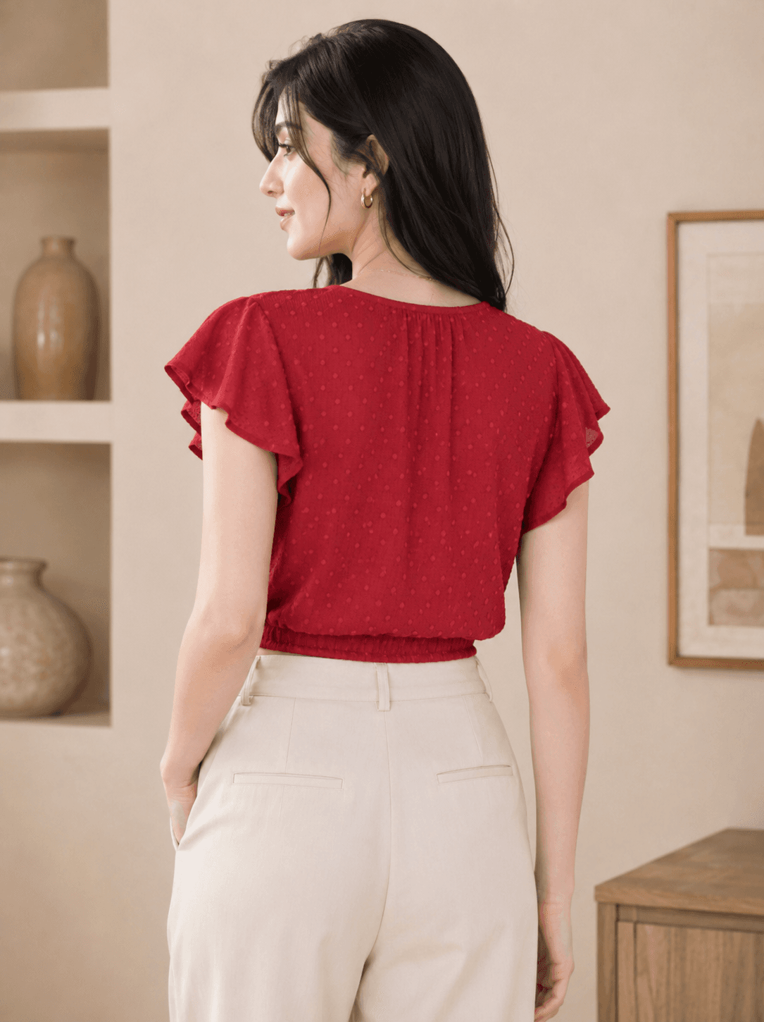 Cherry Red Flutter Sleeve Top