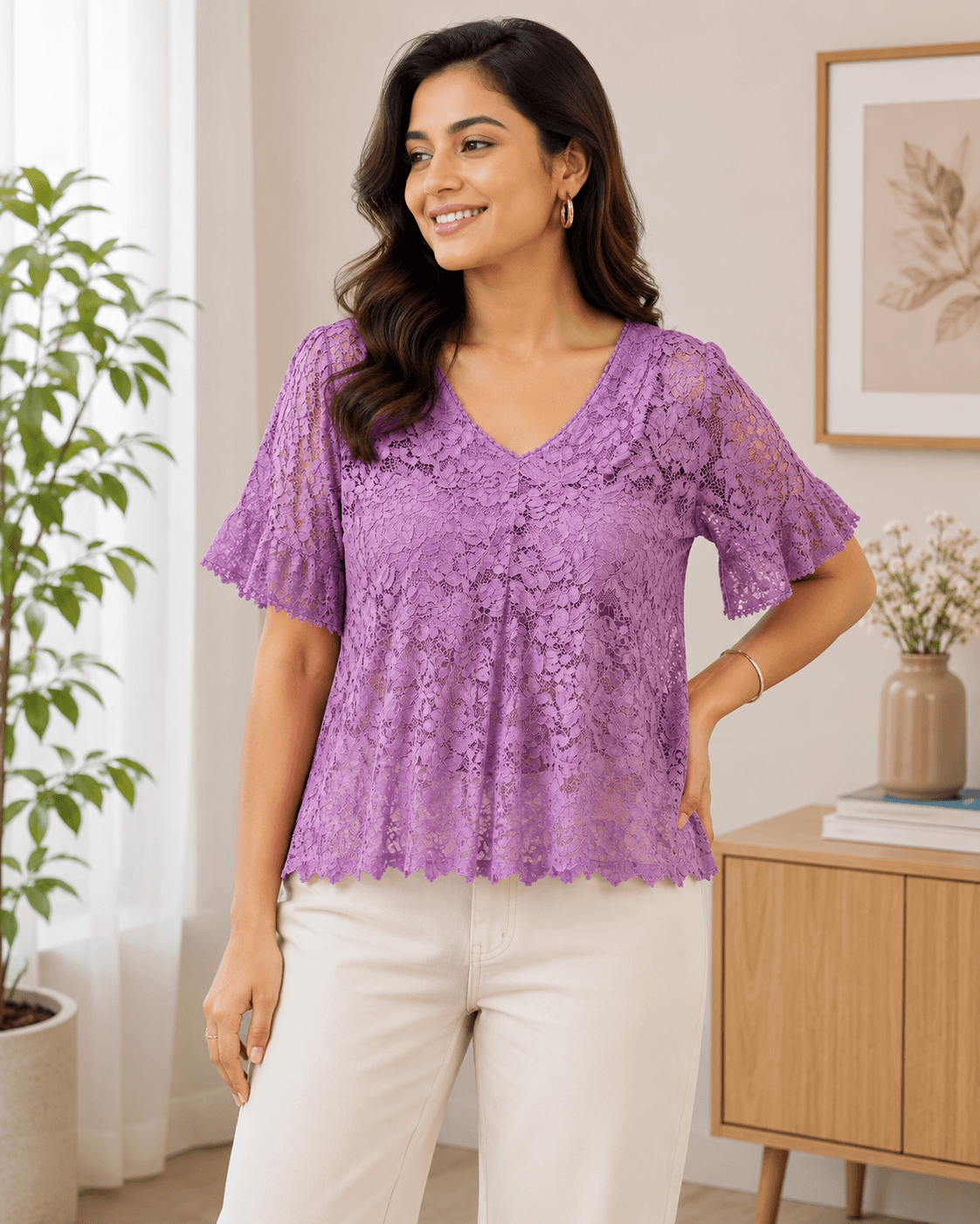 Violet Sheer Overlay Lace Top