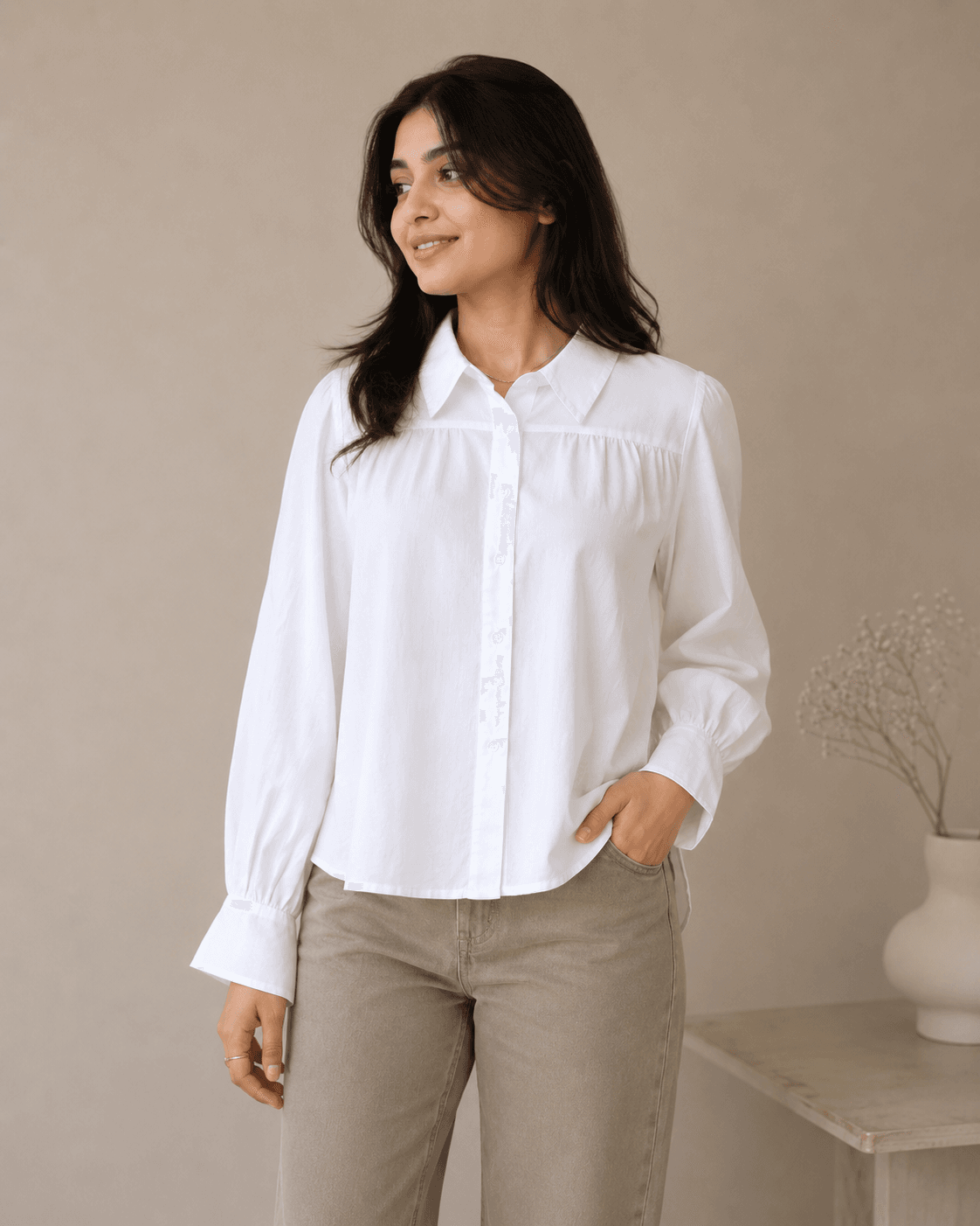 Minimalist White Puff Sleeve Shirt