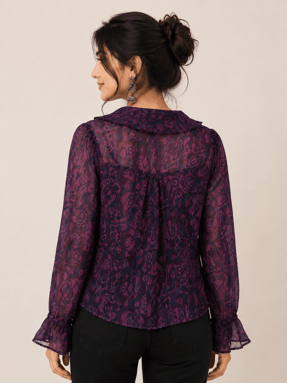 Abstract Print Ruffle Top