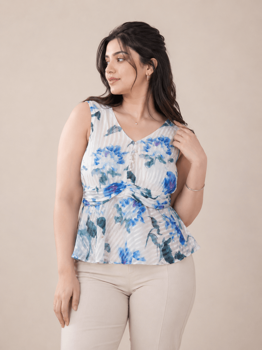 Floral V-Neck Sleeveless Top