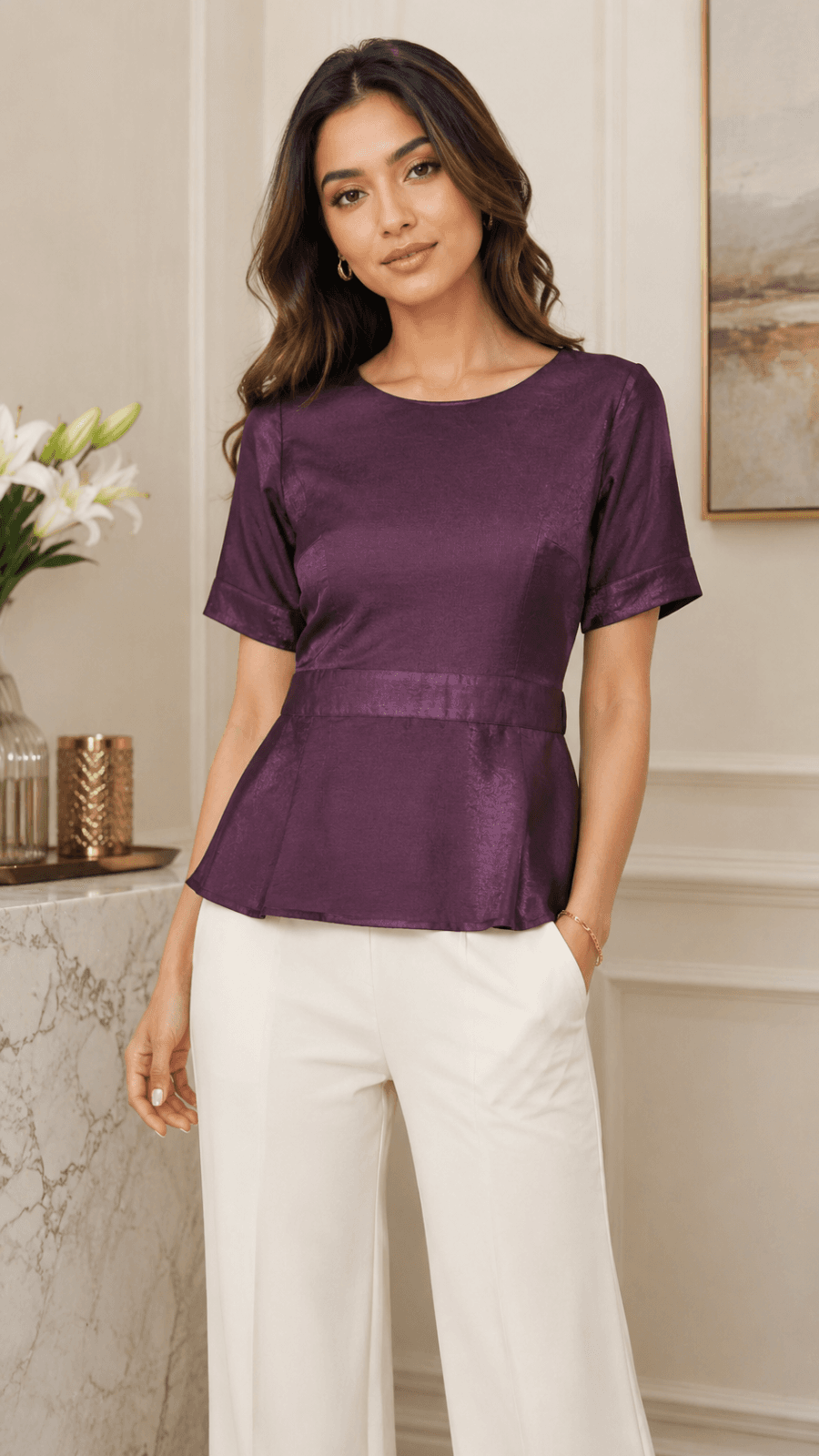 Solid Short Sleeve Shimmer Top