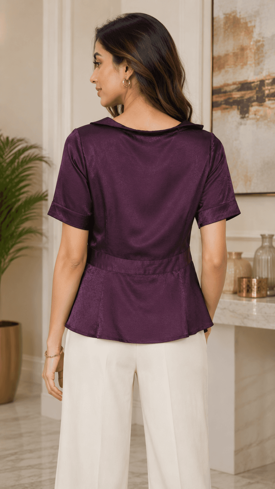 Solid Short Sleeve Shimmer Top