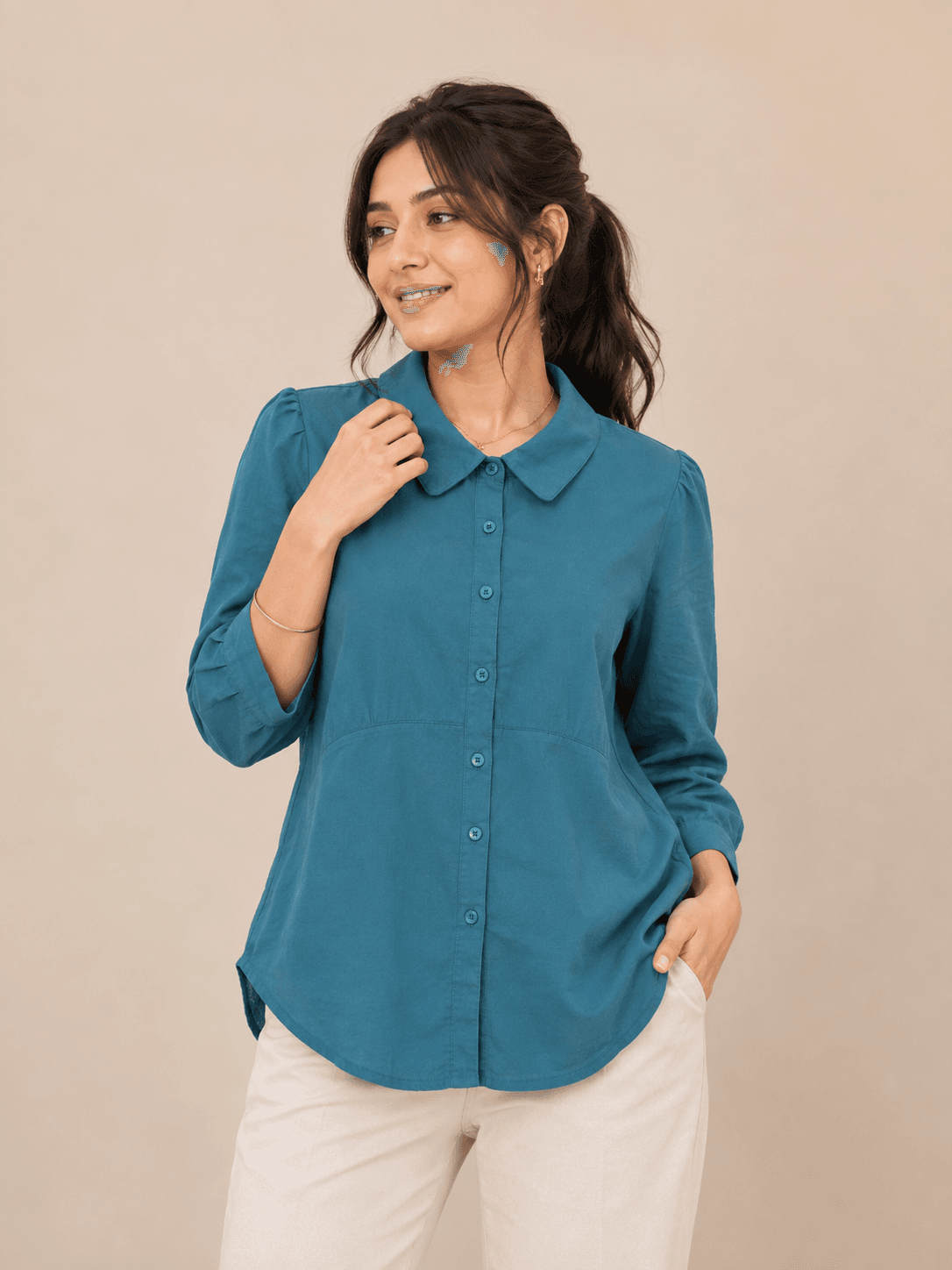 Front-Button Tunic Shirt